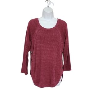 Absolutely Famous Lightweight Waffle Knit Tunic Top Size Medium Burgundy.